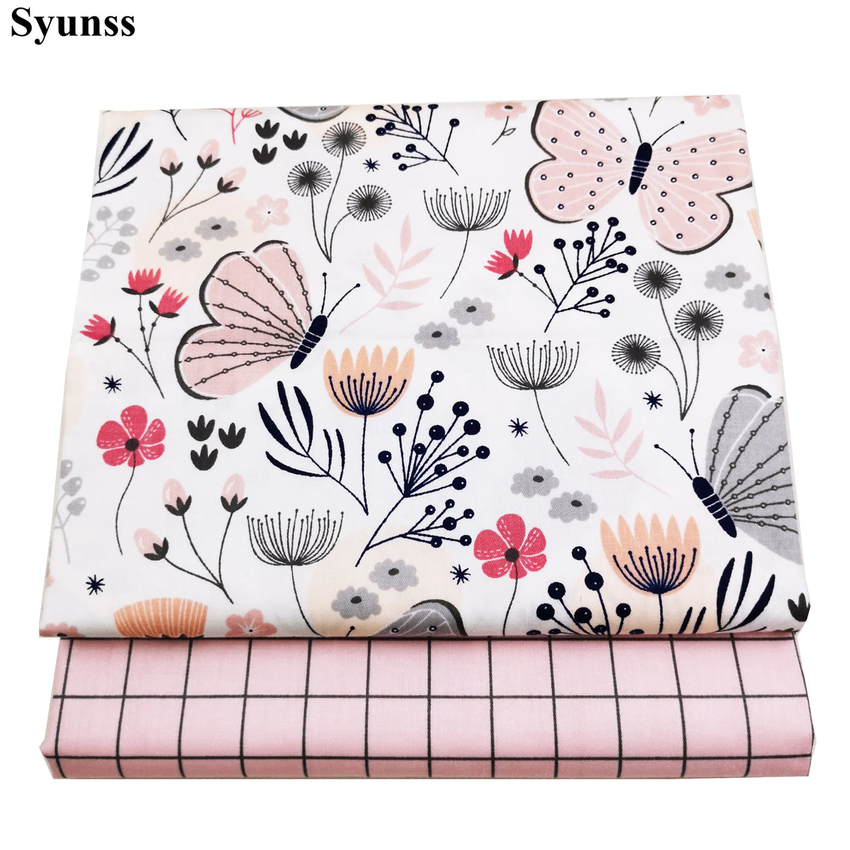tissu coton rose papillon floral grid imprimé patchwork bricolage bébé jouet lit couverture artisanal