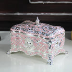 boîte bijoux rectangle métal rose clair ornements floraux classique intérieur velours rouge rechargeable