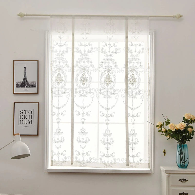 rideau fenêtre moderne floral brodé polyester blanc beige vintage