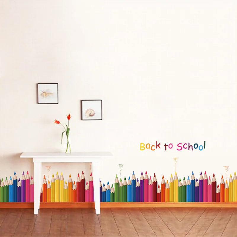 sticker mural moderne crayons colorés multicolore décoration chambre enfant salle salon