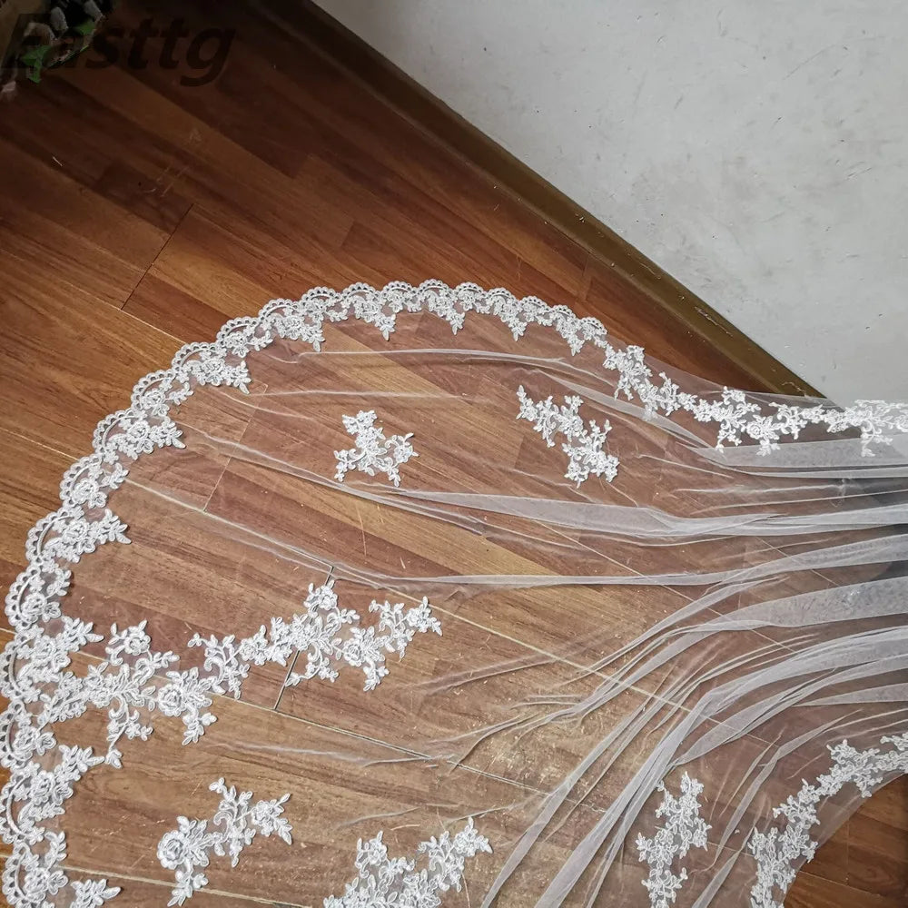 voile mariée blanc broderie florale clips métalliques classique translucide accessoire mariage femme longueur variable