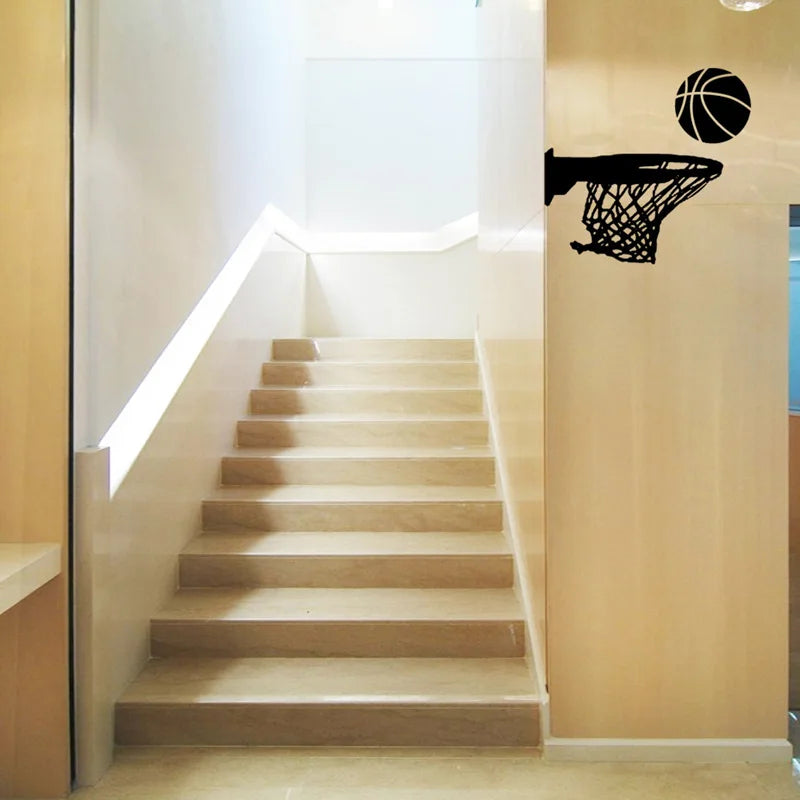 panier basket ball mural noir autocollant pvc résistant eau minimaliste 43cm 40cm chambre enfant