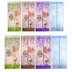 rideau porte hiboux feuilles oiseaux transparent zip vert marron violet bleu