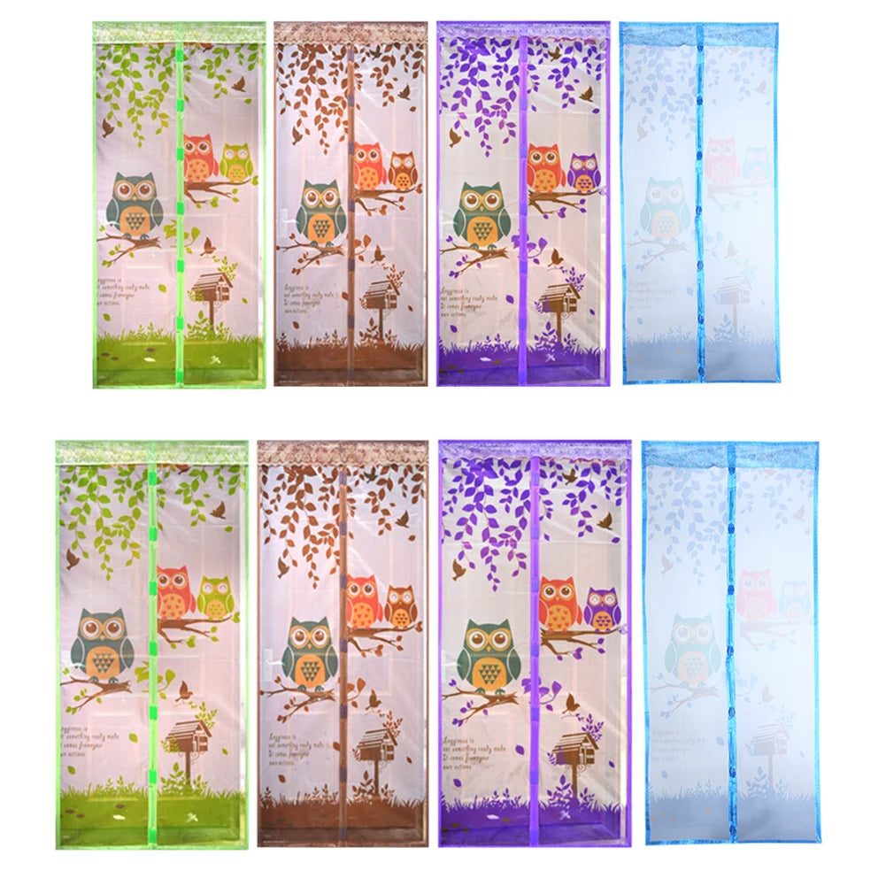rideau porte hiboux feuilles oiseaux transparent zip vert marron violet bleu