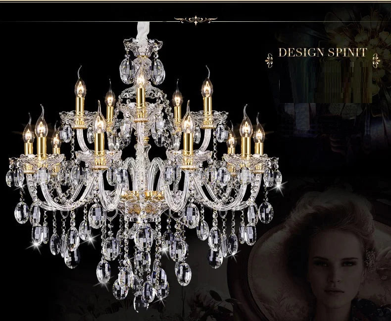 lustre cristal doré transparent classique brillance moderne ampoules semi encastrée