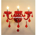applique murale rouge classique abat jour ondulé pendantes fixée mur deux sources lumineuses