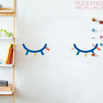 Stickers muraux dessin animé yeux fermés couleur enfant adhésifs pvc résistants eau chambre bleu