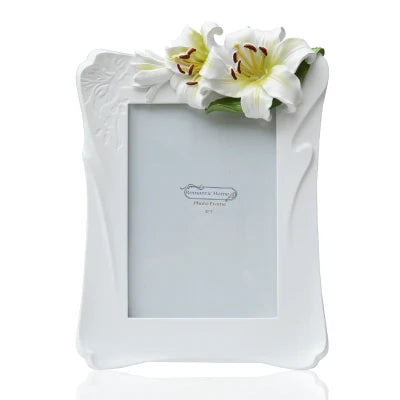cadre photo résine blanc fleurs taches brunes strass classique 4x6 pouces adhésif