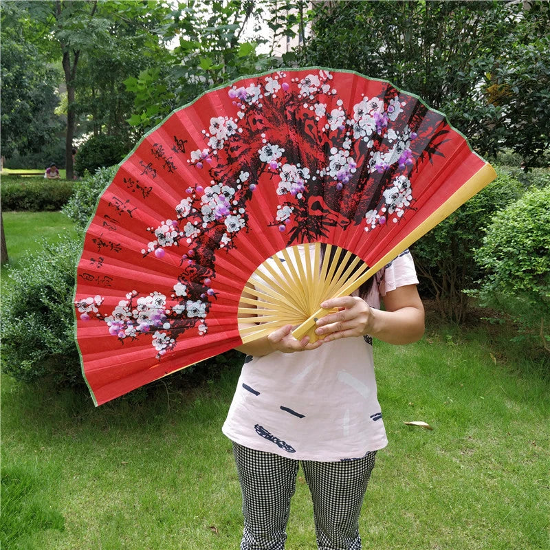 ventilateur pliant traditionnel asiatique motif floral rouge beige violet noir