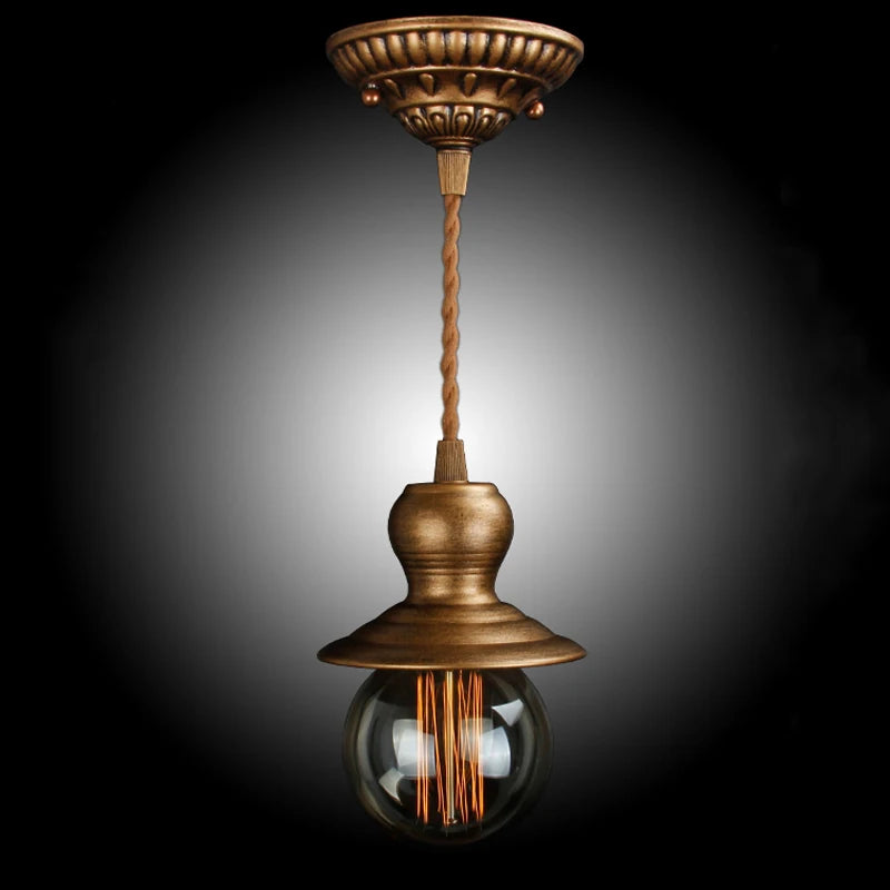 lampe suspendue vintage industrielle bronze ampoule filament texture métallique câble torsadé étude salon