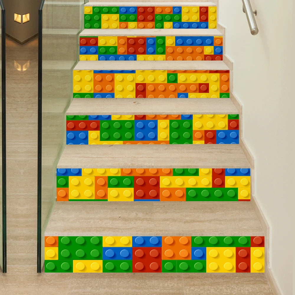 autocollants decoratifs blocs lego couleur moderne maison decoration stickers pvc adhésifs rouges jaunes verts