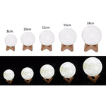 lampe lune rechargeable led blanc texture lunaire moderne support bois charge cable 8cm 12cm