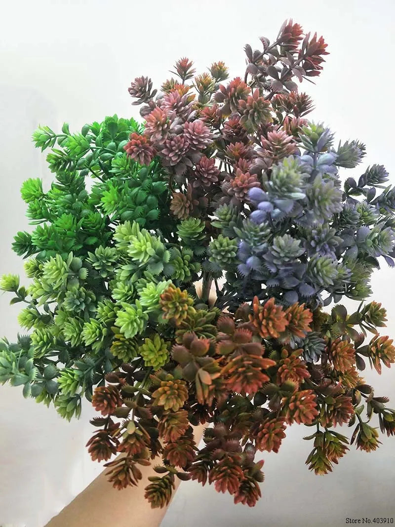 bouquet fleurs artificielles succulentes plastique vert violet orange marron bleu naturel intérieur decoration