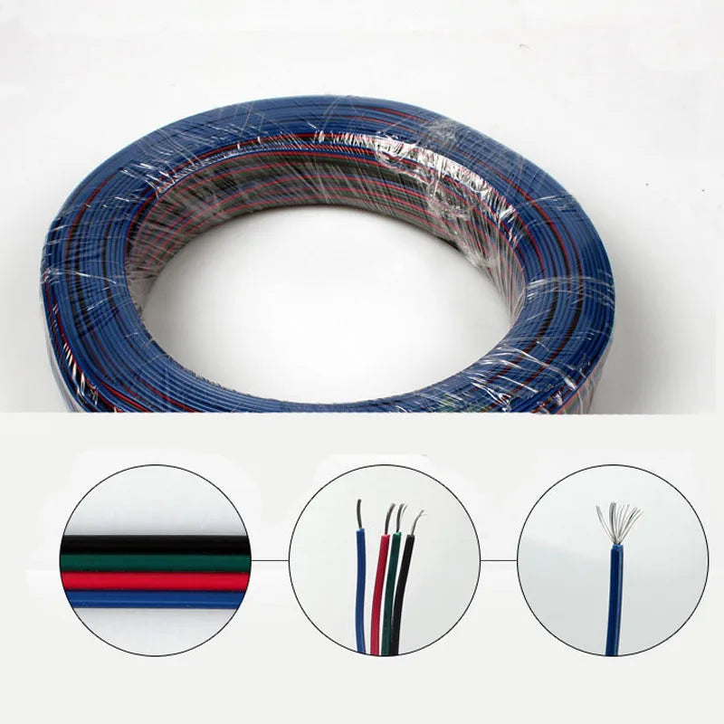 câble électrique rgb led 24v 100m 10m 50m rayures couleur adhésif moderne fil connecteur