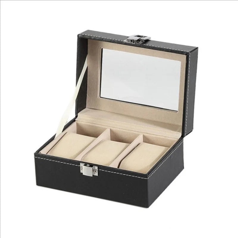 boîte rangement montres simili cuir noir 12 slots classique