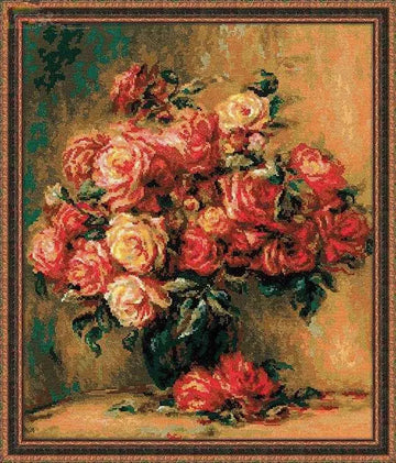 broderie point croix motifs fleurs roses coton fils aiguilles toile instructions complet kit