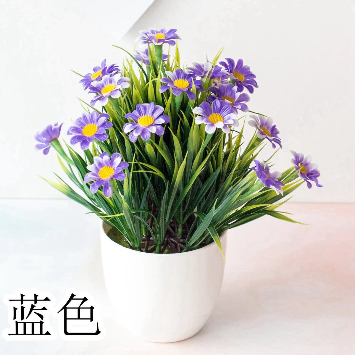 décoration extérieure plante artificielle moderne bonsaï violet blanc jaune ornement fleuri pot blanc exposition