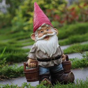 statue gnome jardin rouge blanc bleu marron texture rustique caricatural deux seaux liquide translucide