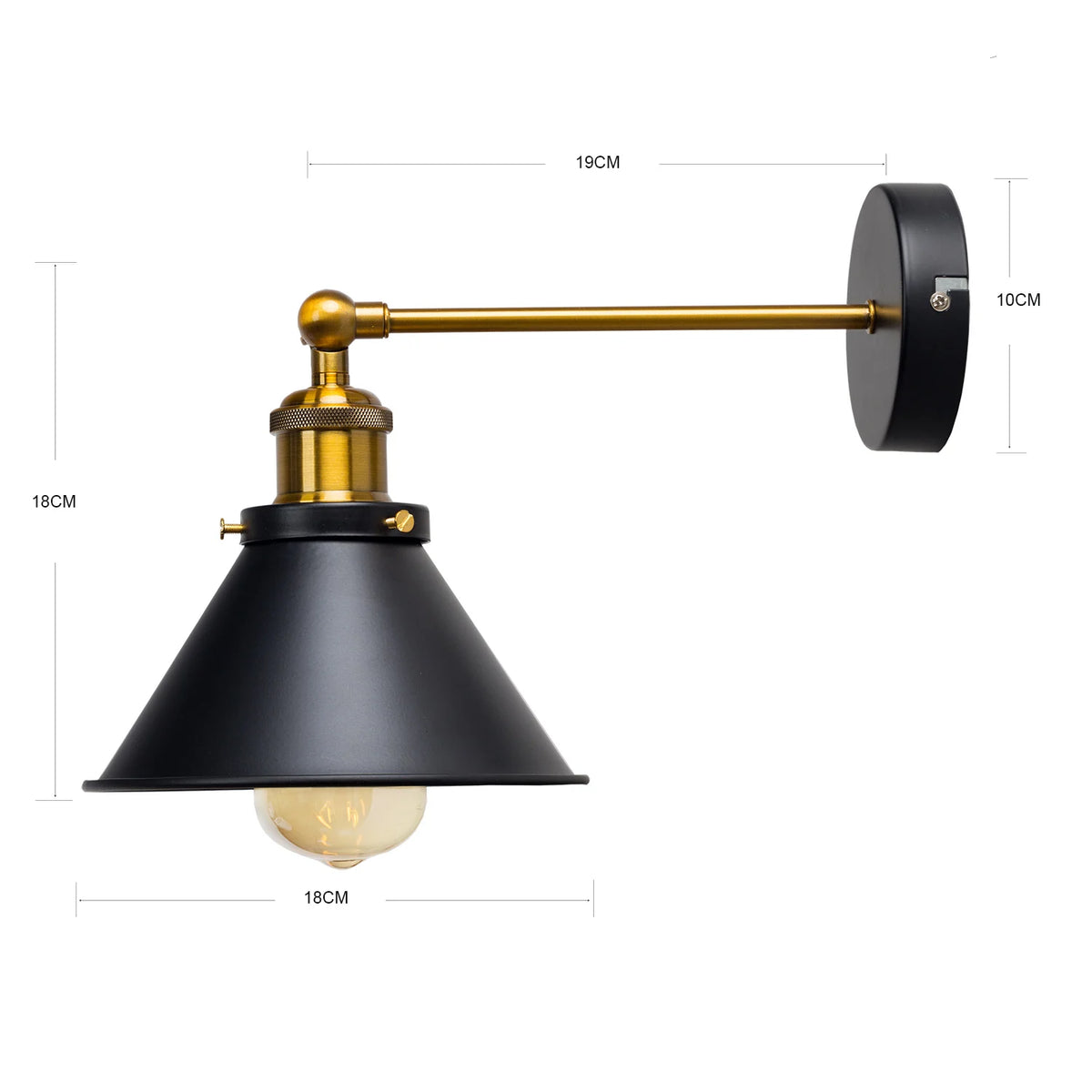 applique murale industrielle conique noire or réglable led chambre entrée moderne vintage