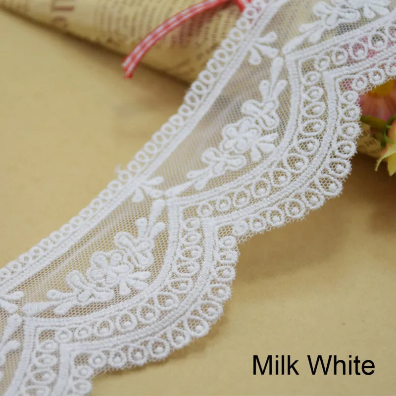 ruban dentelle coton blanc noir floral ajouré 5cm largeur soluble ecolo craft decoration