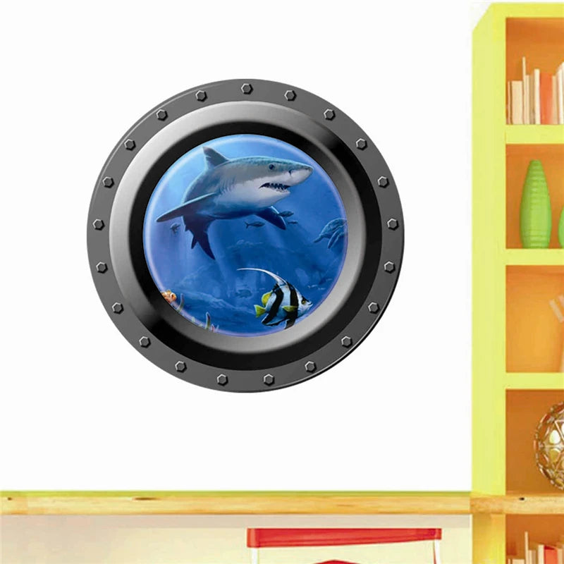 sticker mural thème marin poissons coraux cartoon enfants décoration mur adhésif