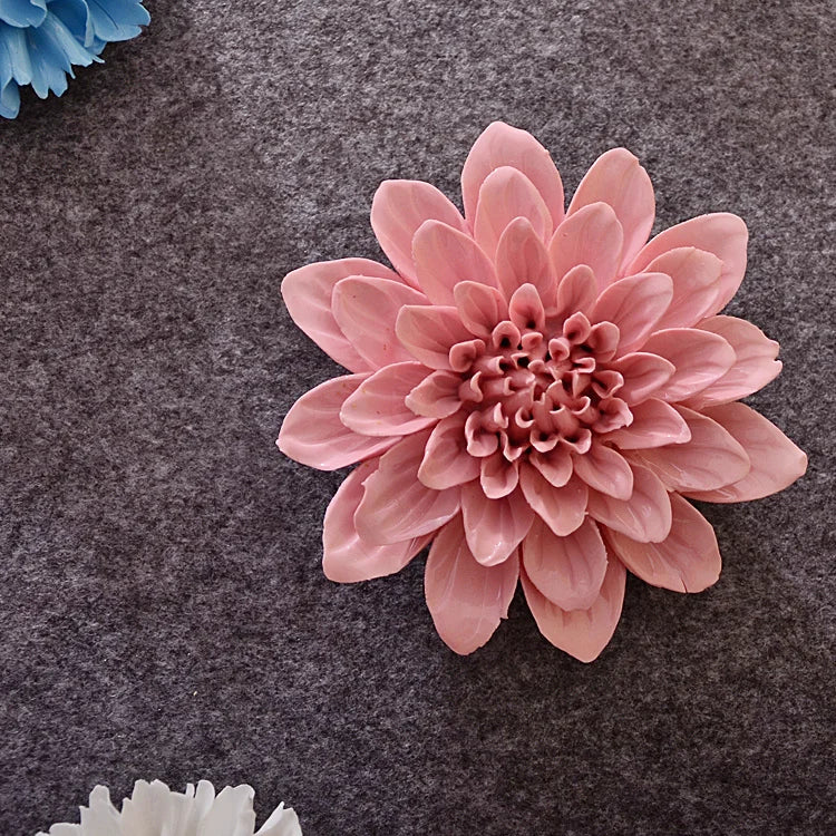 décoration murale moderne fleurs artificielles autocollant 3d rose bleu blanc réaliste