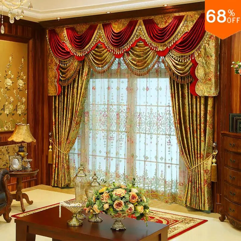 rideau floral transparent velours or rouge vert classique baroque
