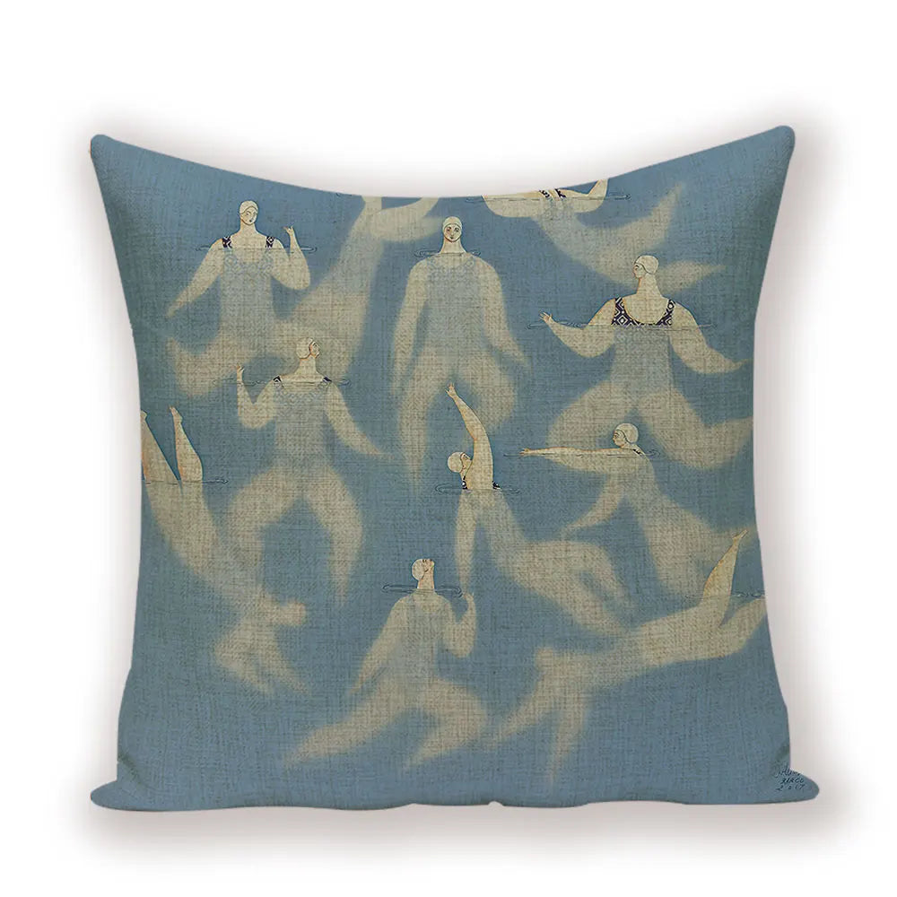 coussin decoratif abstrait bleu clair beige contemporain maison voiture 45x45cm imprimé numérique