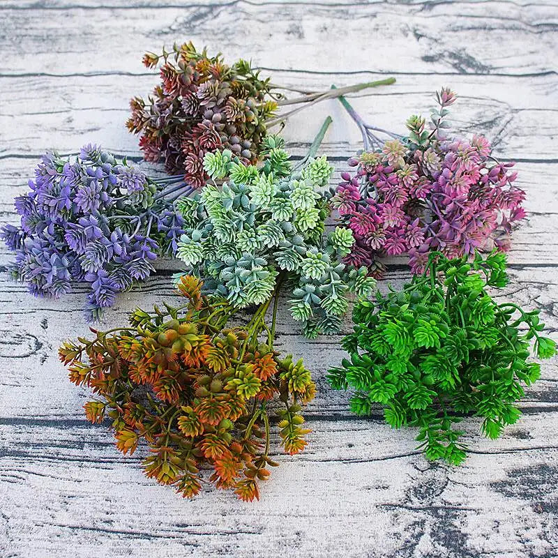 bouquet fleurs artificielles succulentes plastique vert violet orange marron bleu naturel intérieur decoration