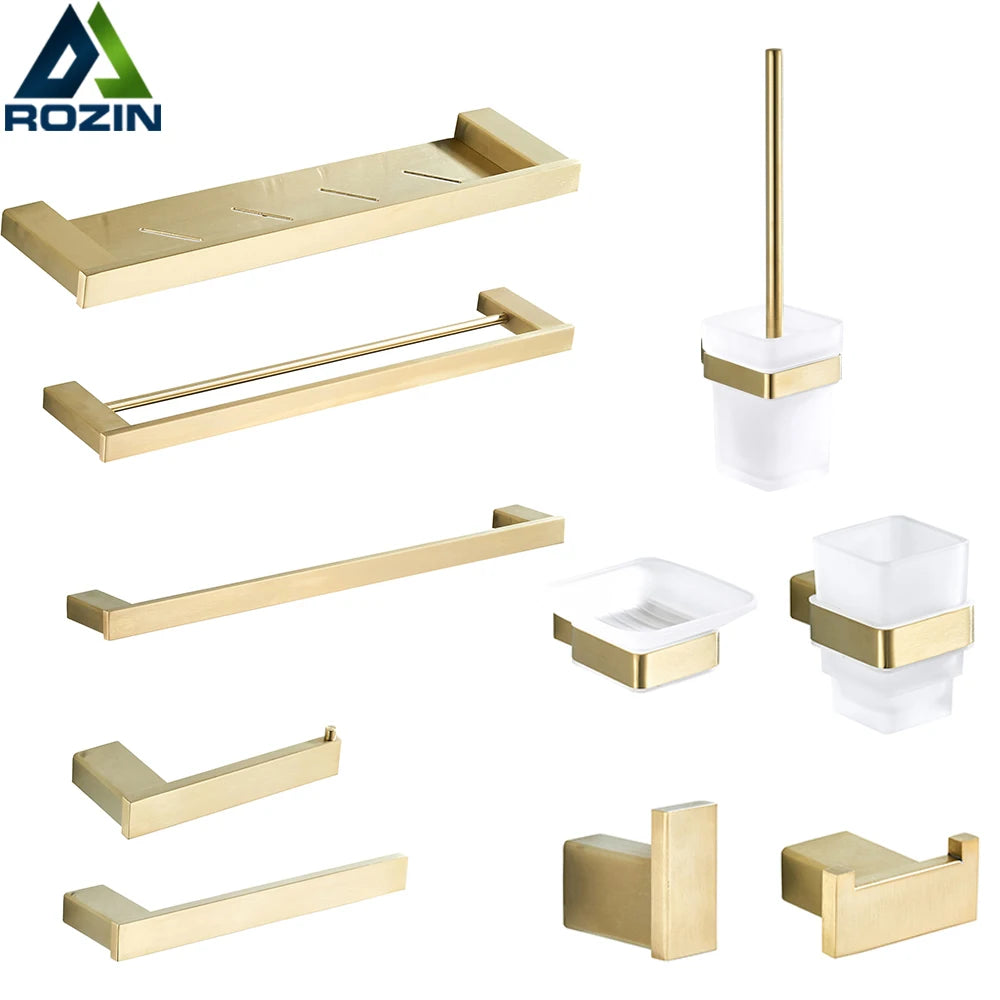 ensemble accessoires salle bain doré nickel moderne porte papier savon porte brosse wc étagerie