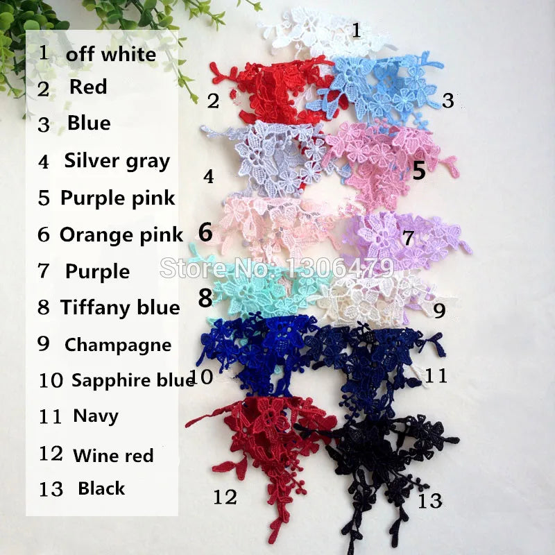dentelle soluble polyester fleurs feuilles broderie rouge bleu blanc argent rose violet sapphire marine