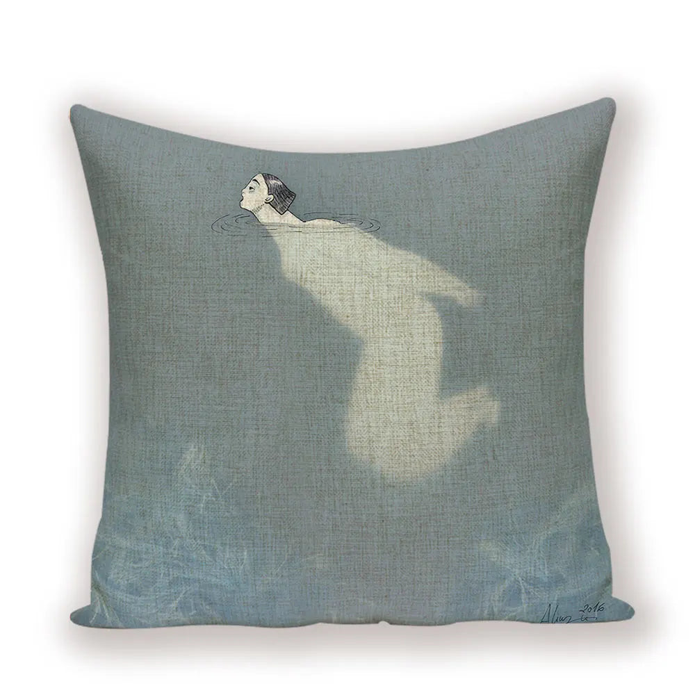 coussin decoratif abstrait bleu clair beige contemporain maison voiture 45x45cm imprimé numérique