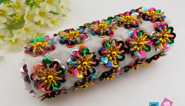 appliques fleurs décoratives paillettes brillantes autocollantes couture artisanat tissu broderie fleurs colorées