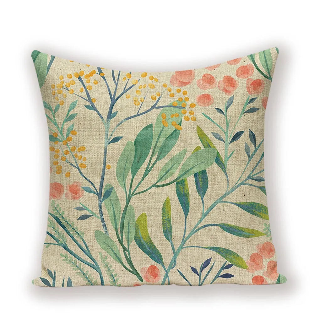 housse coussin carré motif feuilles vertes moderne zip invisible 45cm 45cm