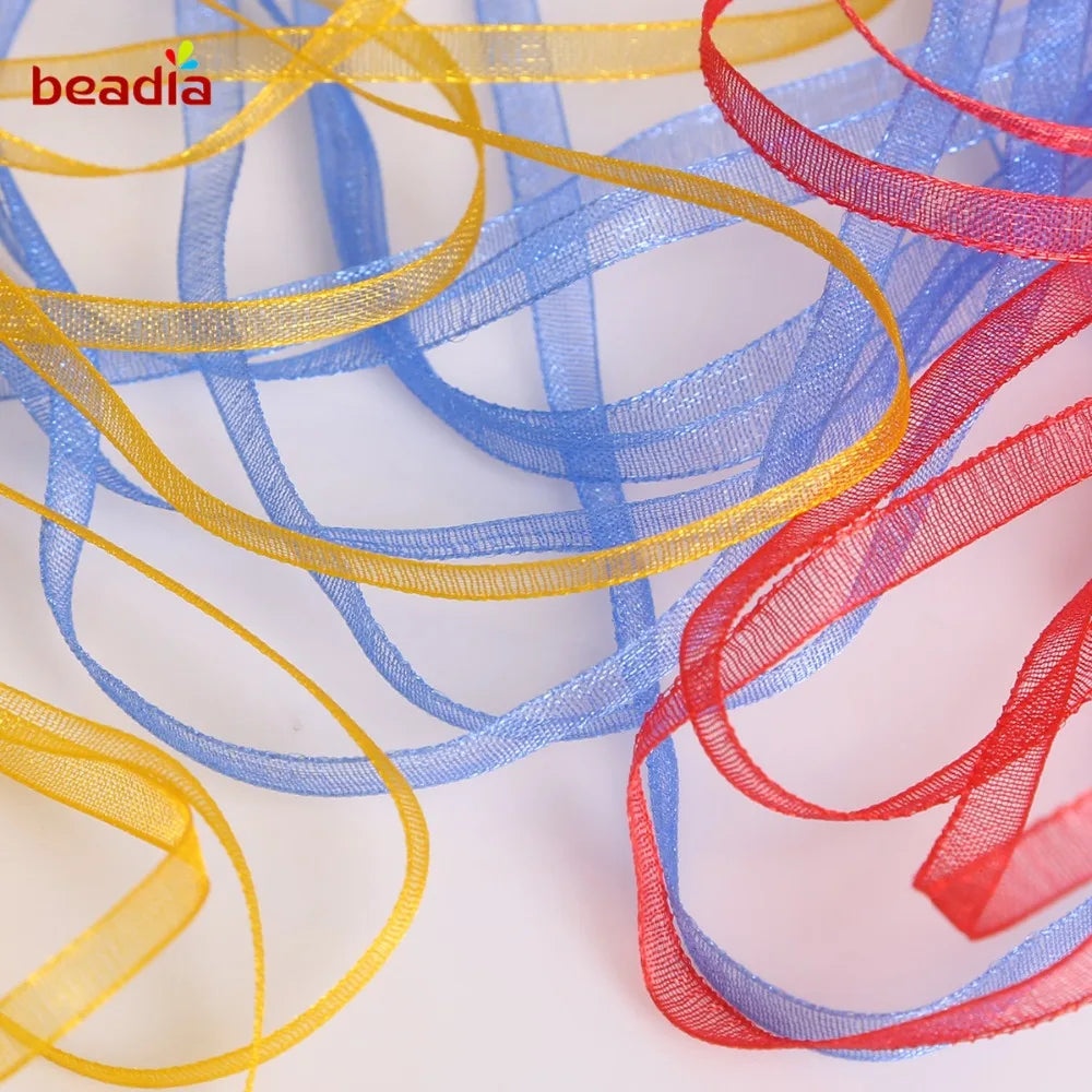 rubans organza polyester 20yards 3mm couleur unie moderne diy craft mariage decoration bleu rouge