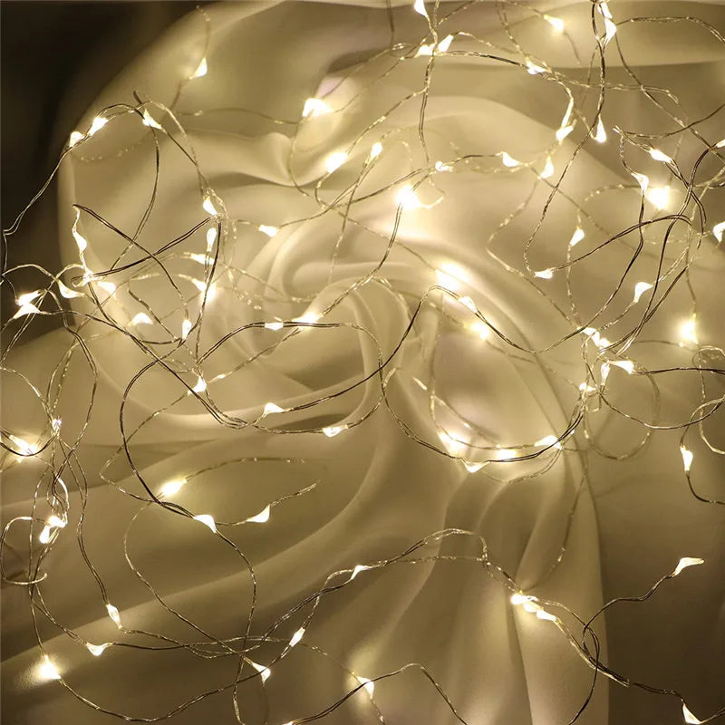 guirlande lumineuse fil cuivre led blanc multicolore moderne décoratif 100leds 10mètres rechargeable