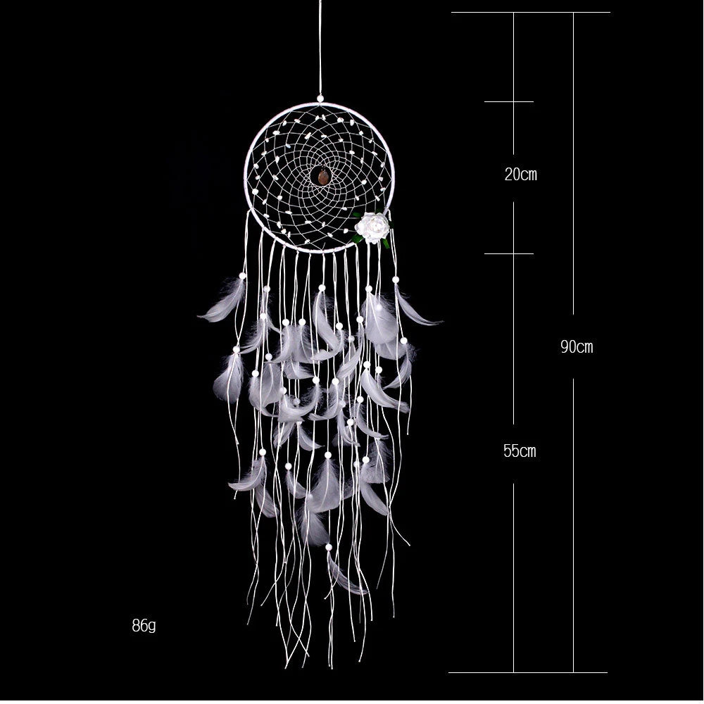 attrape rêves boho blanc plumes crocheté décoration chambre enfant artisanal fil suspendu