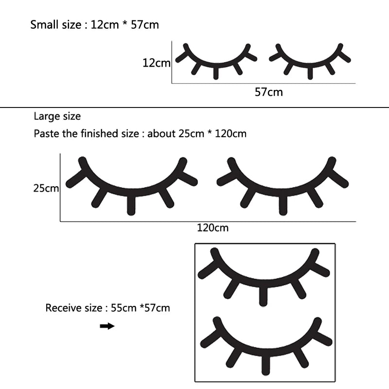 autocollants muraux cils noirs minimaliste résistants eau dimension 12cm 57cm
