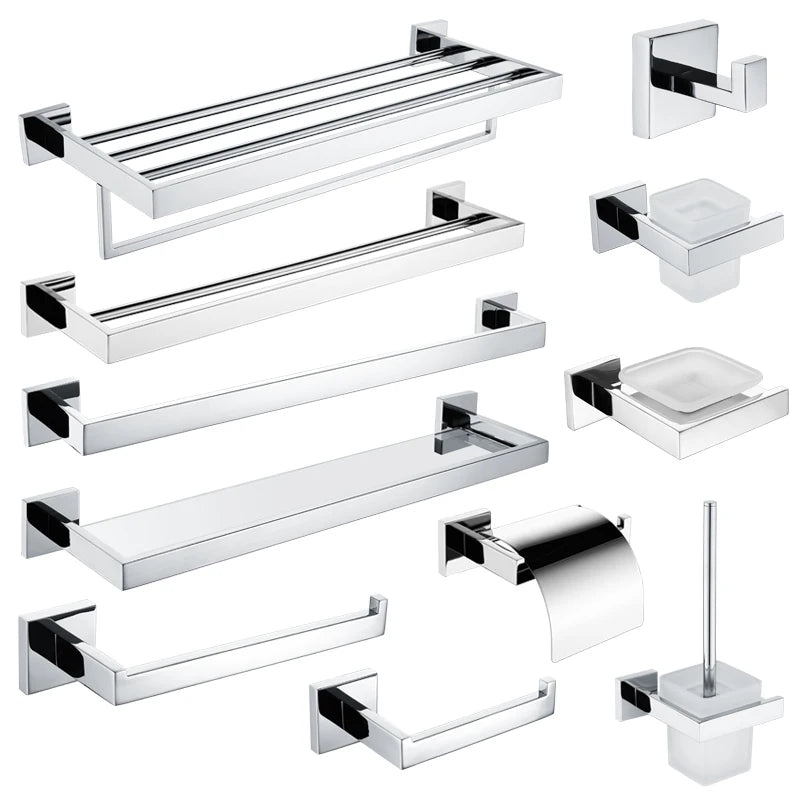 accessoires salle bain chrome acier inoxydable porte serviettes savon papier toilette brosse wc moderne