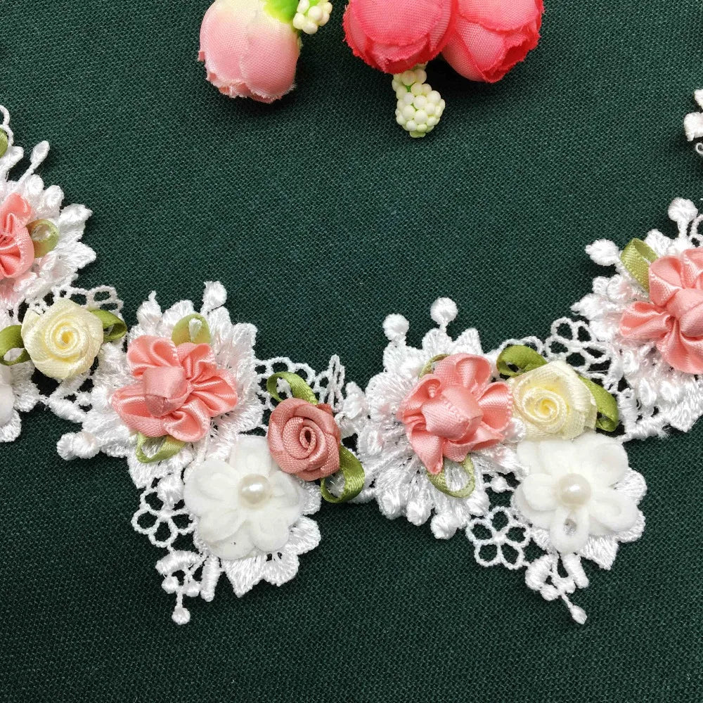 tissu dentelle fleurs colorées 3d soluble coton polyester mariage decoration chapeau romantique floral echangement