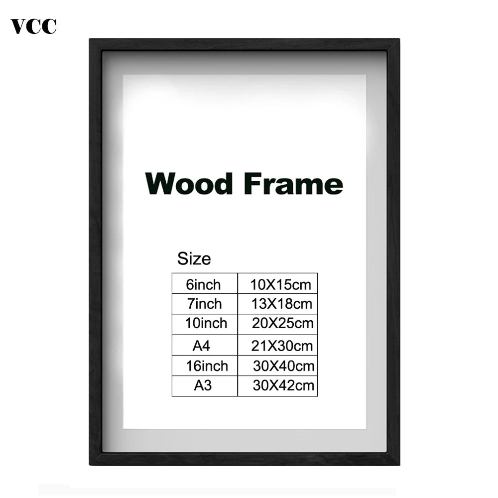Cadre photo A3 en bois classique noir sur mur blanc
