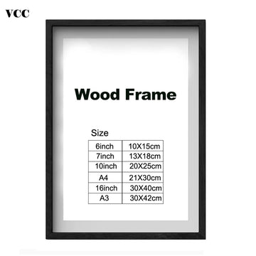 Cadre photo A3 en bois classique noir sur mur blanc