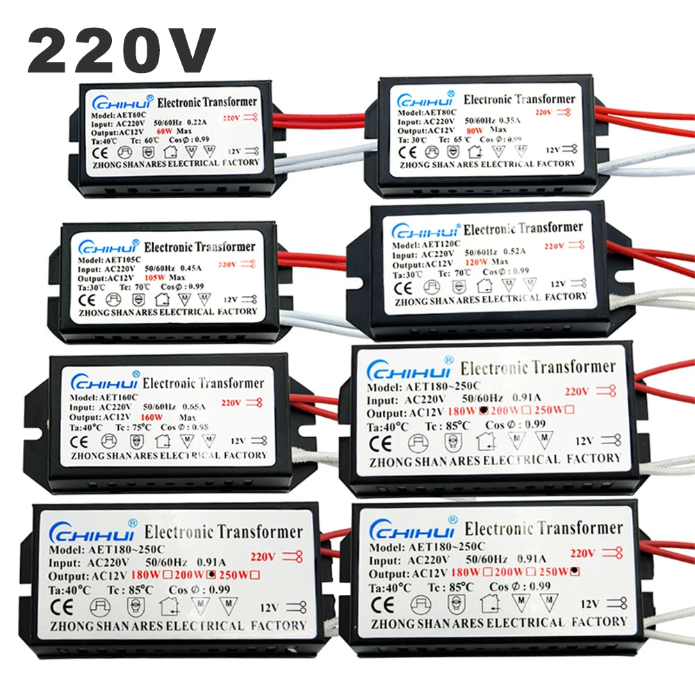 transformateur électrique industriel noir 12v 60w 80w 105w 120w 160w 180w 200w 250w
