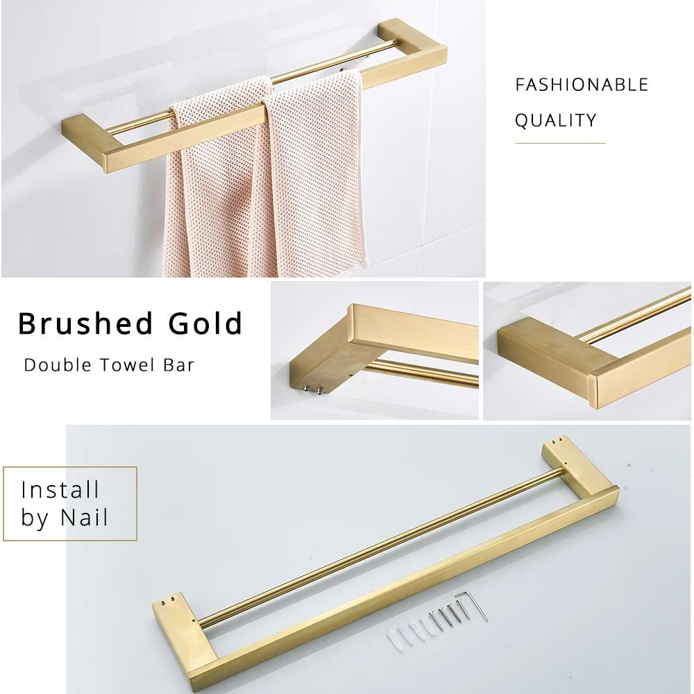 ensemble accessoires salle bain doré nickel moderne porte papier savon porte brosse wc étagerie
