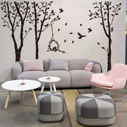 sticker mural arbre oiseau forêt noir vert rose moderne chambre enfant decoration adhésif grande