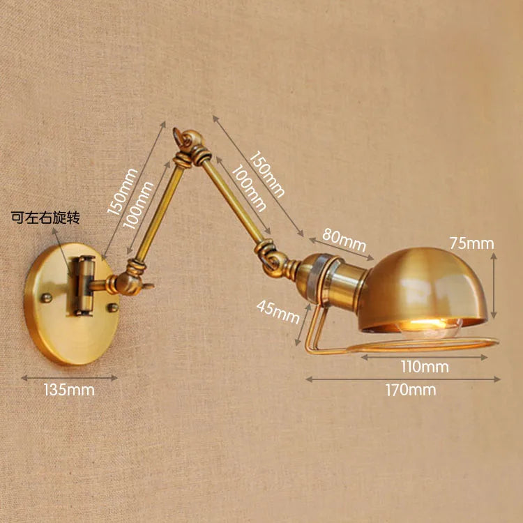 lampe murale articulée industrielle dorée fixée mur led 249 2000 lumens