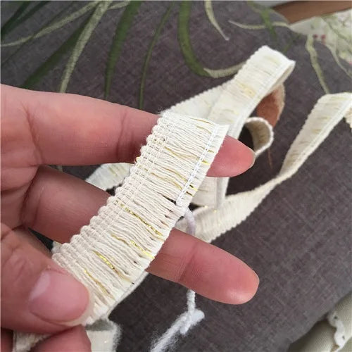 ruban franges coton blanc beige 5mètres franges opaques textile éco décoration