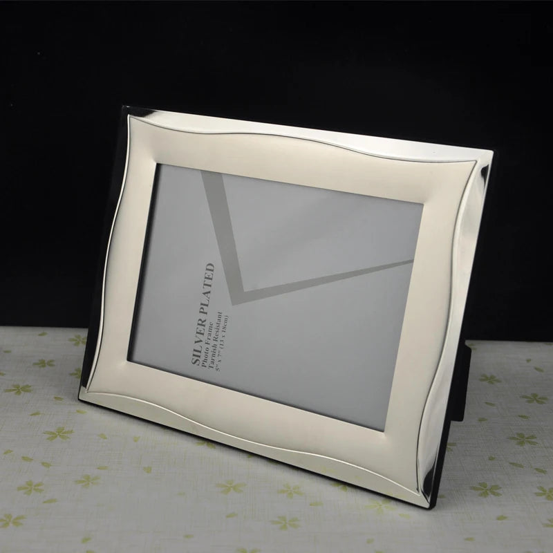cadre photo rectangle argenté alliage métal surface brillante élégant ondulations décoratives posable 9x13cm