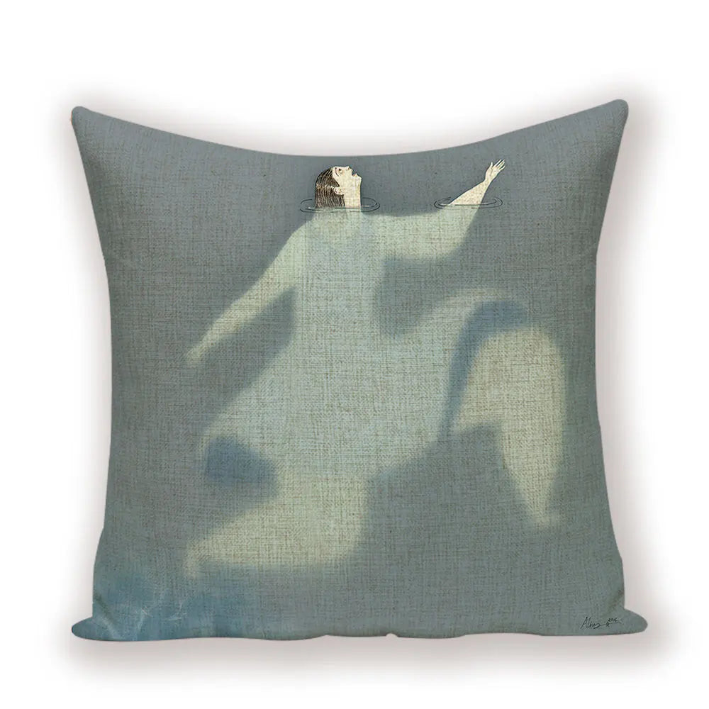 coussin decoratif abstrait bleu clair beige contemporain maison voiture 45x45cm imprimé numérique