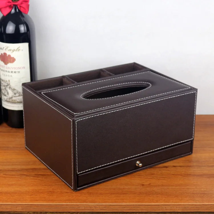 boîte rangement simili cuir noir multifonctionnelle poignées métalliques téléphone télécommandes